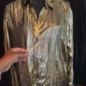 Gold lame long sleeve shirt size Large